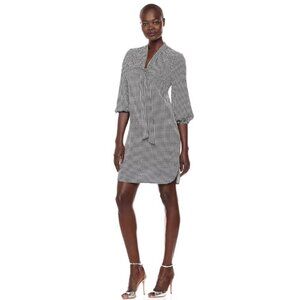 Adrianna Papell Long Sleeve Houndstooth Stretch Chiffon Sheath Dress Sz 14